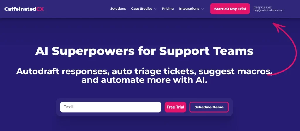 Submit your email address to get a free trial for 30 days! in Caffeinated CX platform