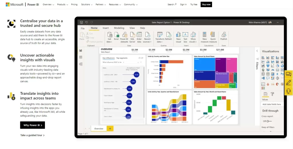 Use Microsoft Power BI AI tools for creating interactive business intelligence dashboards using Microsoft's stack in a fast and simple way.