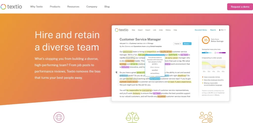 Textio is an AI HR tool that makes it easier to write effective job postings by suggesting changes and improvements. Request a demo now.